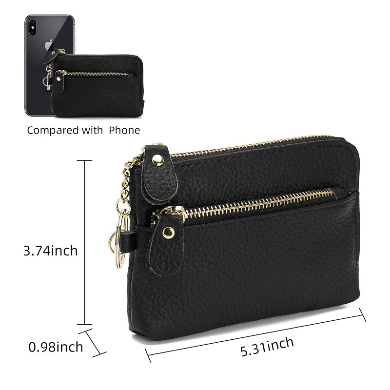 ZOOEASS Women Leather Coin Purse Large Opening For Easy Access With Wrist Strap(Black) - Image 5